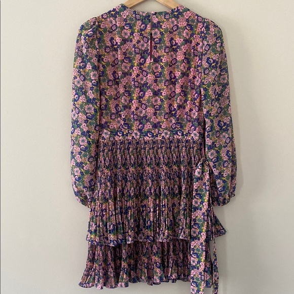 Boden The Plisse Mini Dress Tiered Skirt Chiffon Long Sleeve Ruffles Pink Sz 4 - Picture 10 of 16